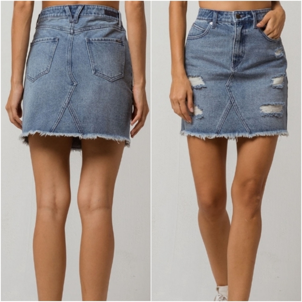 NEW! Volcom Brand Jeans High Rise Distressed Denim Skirt XS (0/2)